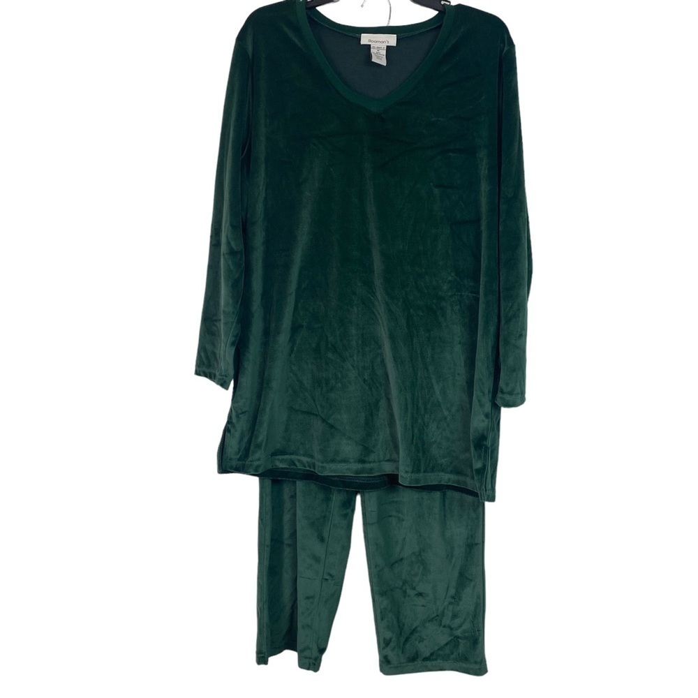 Roaman's 2pc  Emerald Green Velvet Woman's Pant Set. Sz M